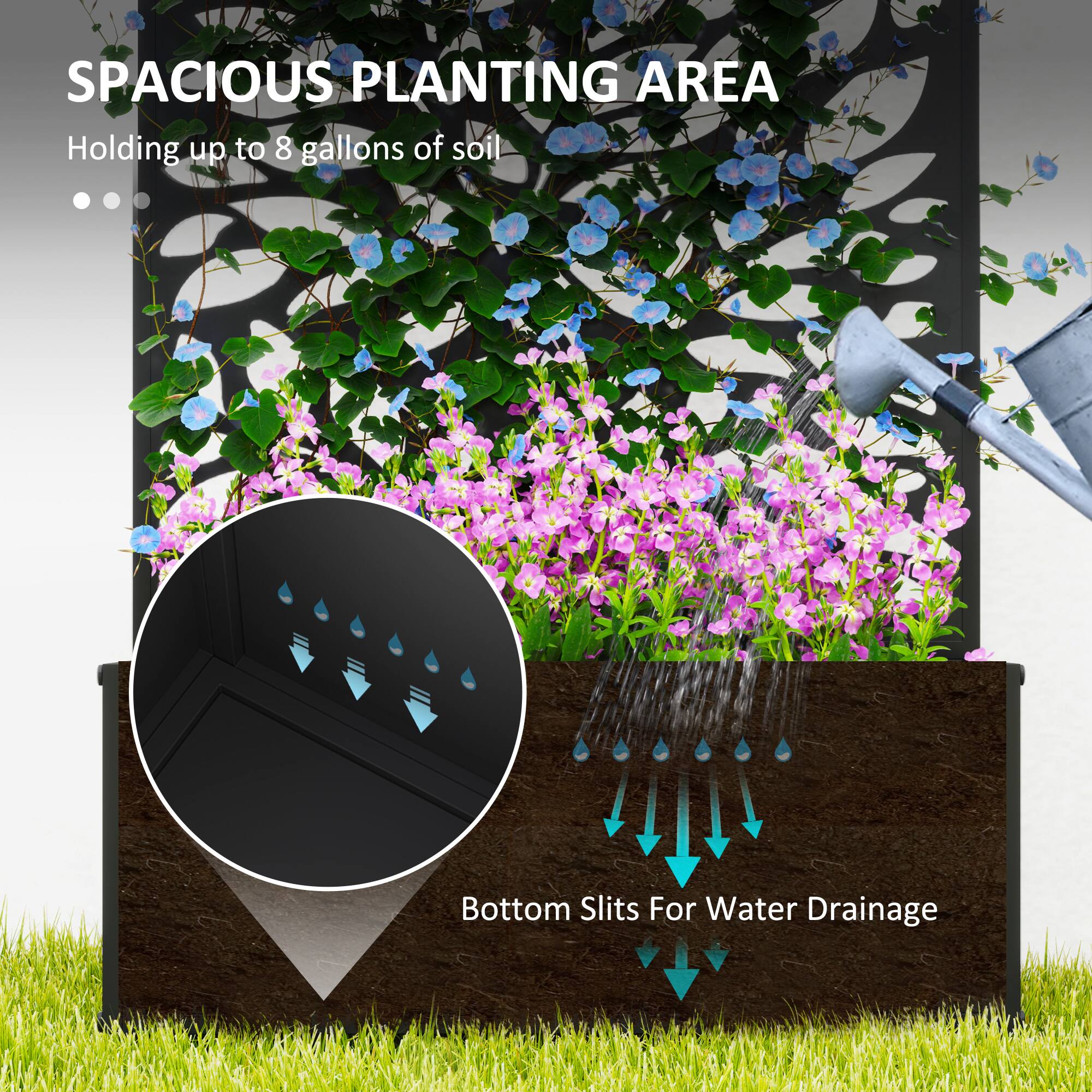 SPACIOUS PLANTING AREA
Holding up to 8 gallons of soil
Bottom Slits For Water Drainage