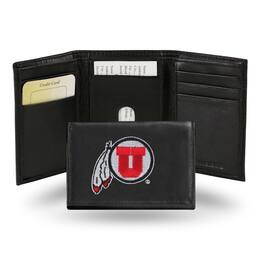 Rico Industries - Utah Utes Embroidered Team Logo Leather Tri-fold Wallet, Black - Multi