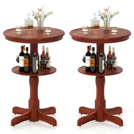 Gymax - 2PCS 2-Tier Round High Top Table w/ Storage Shelf & Pedestal Base for Kitchen - Espresso
