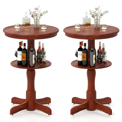 Front. Gymax - Gymax 2PCS 2-Tier Round High Top Table w/ Storage Shelf & Pedestal Base for Kitchen - Espresso.