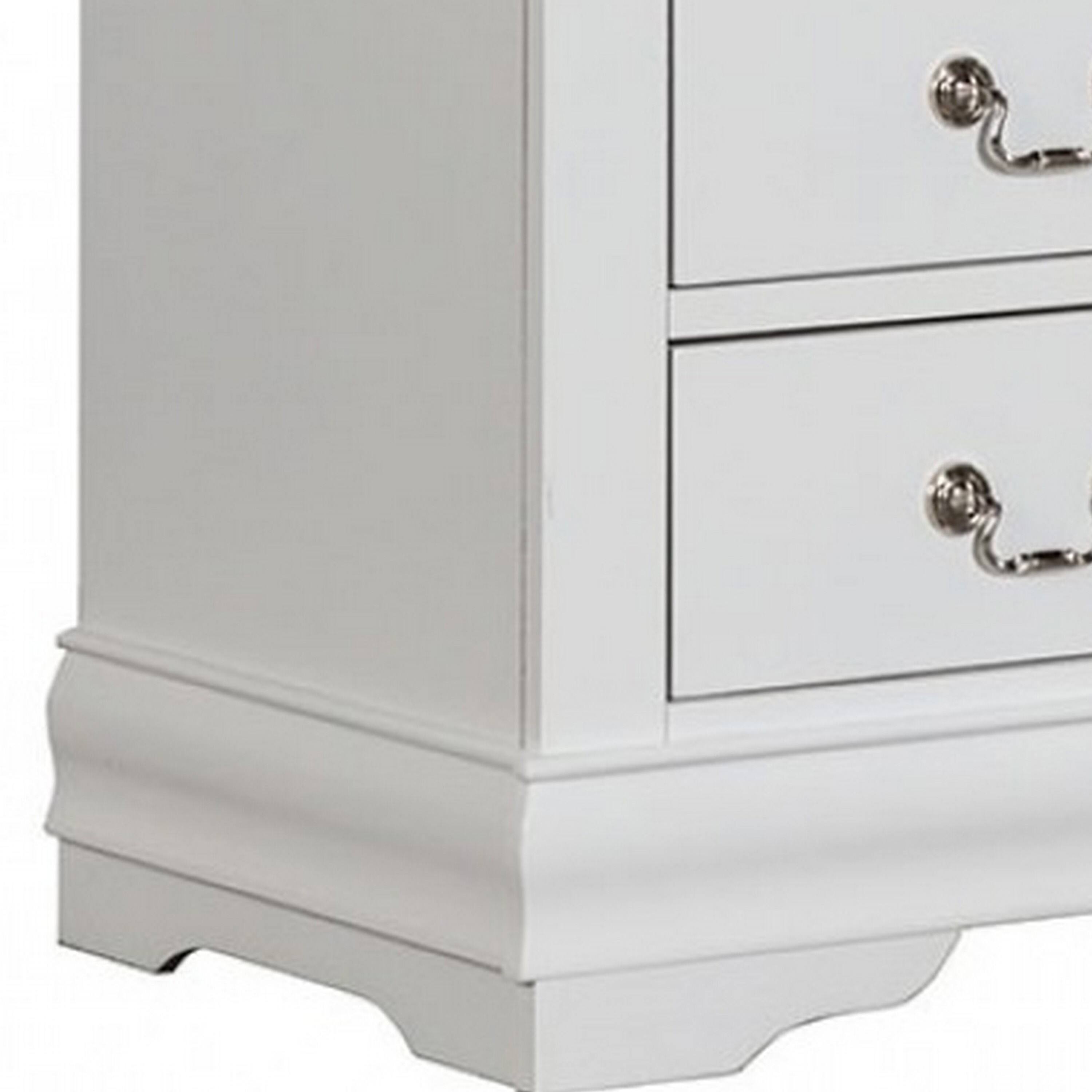 Alt View 3. Manhattan Lane - Ryla Nightstand, 2 Drawers, Solid Wood, Nickel Metal Handles - White, Nickel.