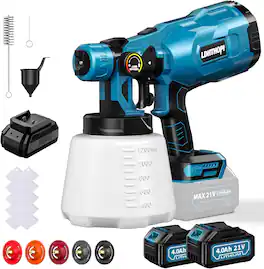 LDHTHOPI - Cordless Paint Sprayer, 1000W Electric HVLP Paint Sprayer Gun with 2x4000mAh Battery, 5 Copper Nozzles, 1200ml Container - Blue