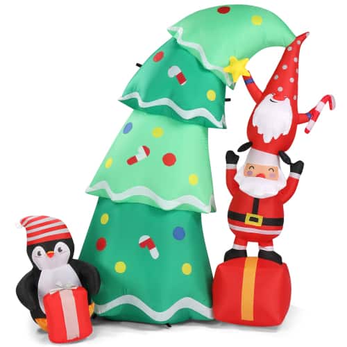 Winado - 6 FT Inflatable Christmas Tree Santa with LED Lights for Holiday Outdoor Yard Decoration - Green & Red