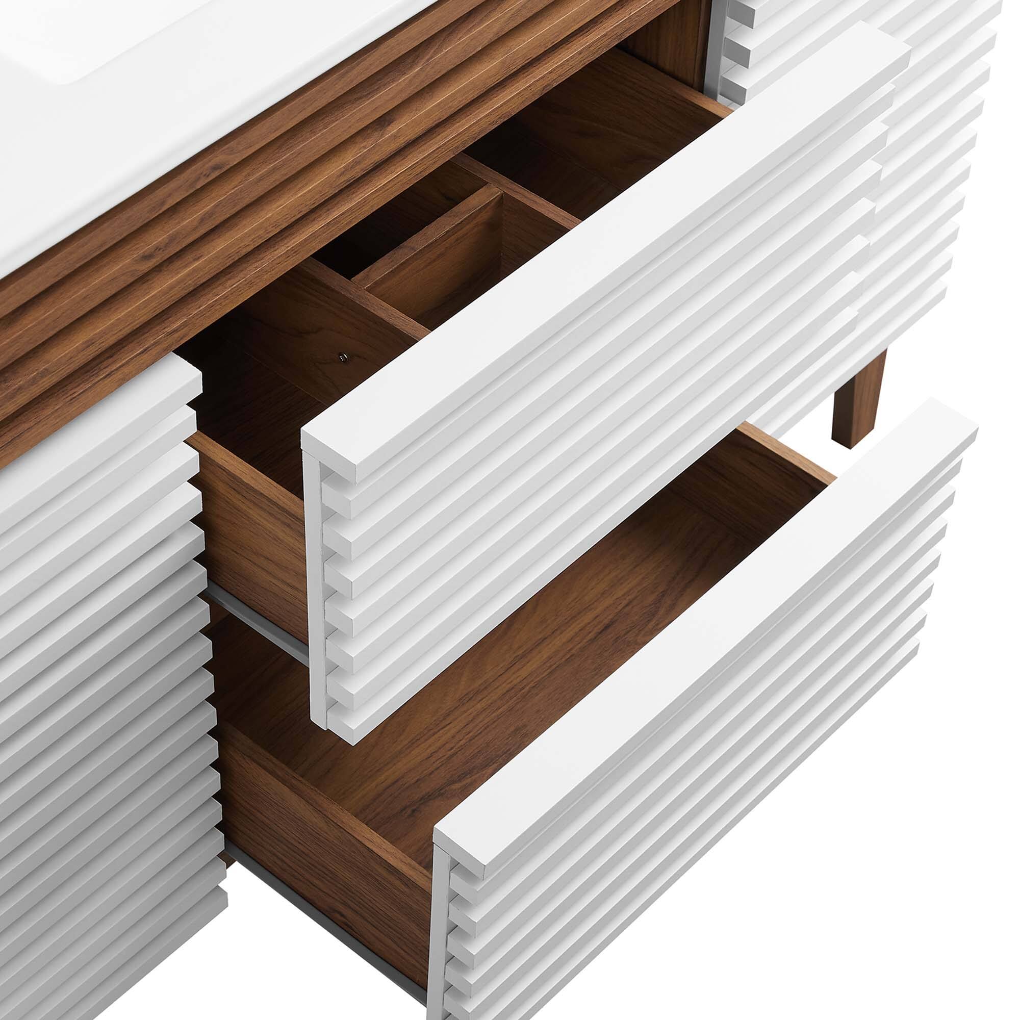 Alt View 6. Modway - Render 48" Bathroom Vanity with White Basin Included - White Walnut White.
