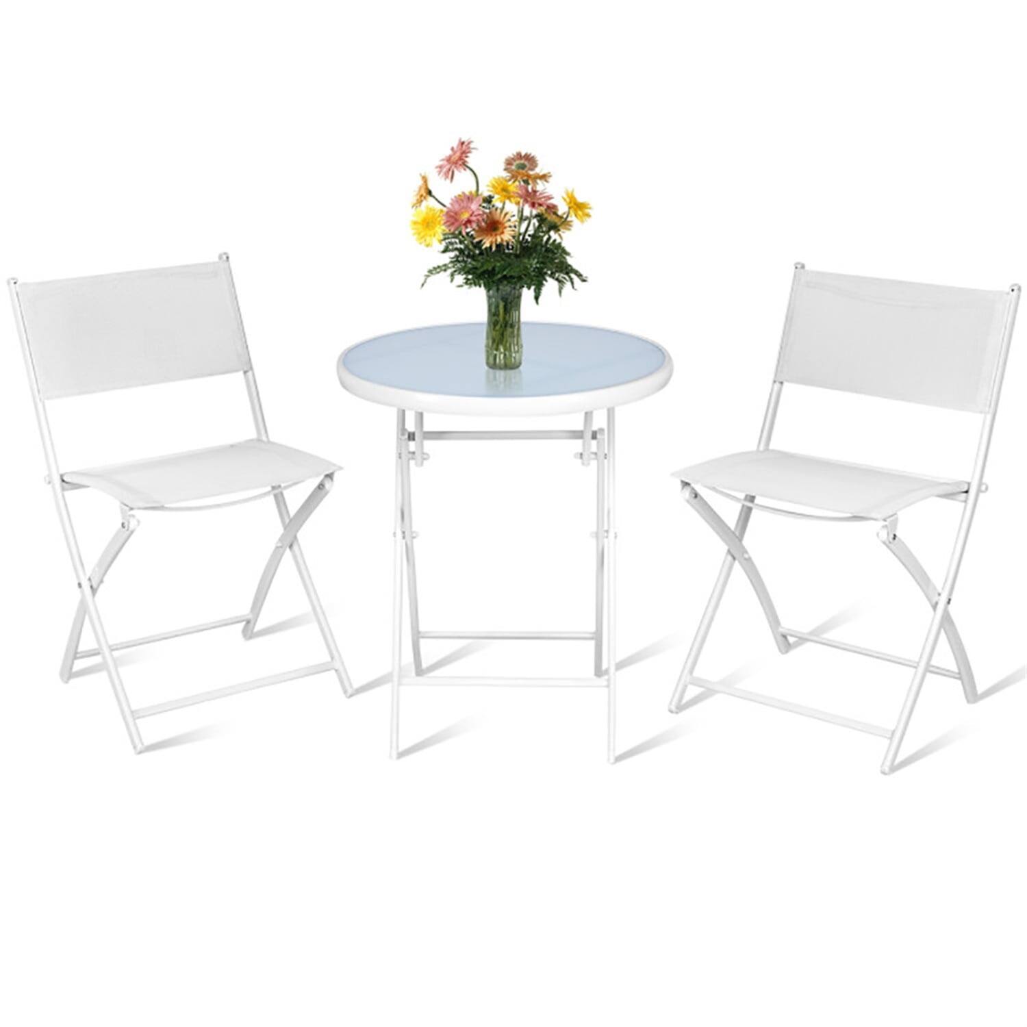 Alt View 1. Kadyn - Grand Patio Folding Bistro Furniture Set, 3 Piece Round Dining Table and Polyester Fabric Chairs WHITE - White.