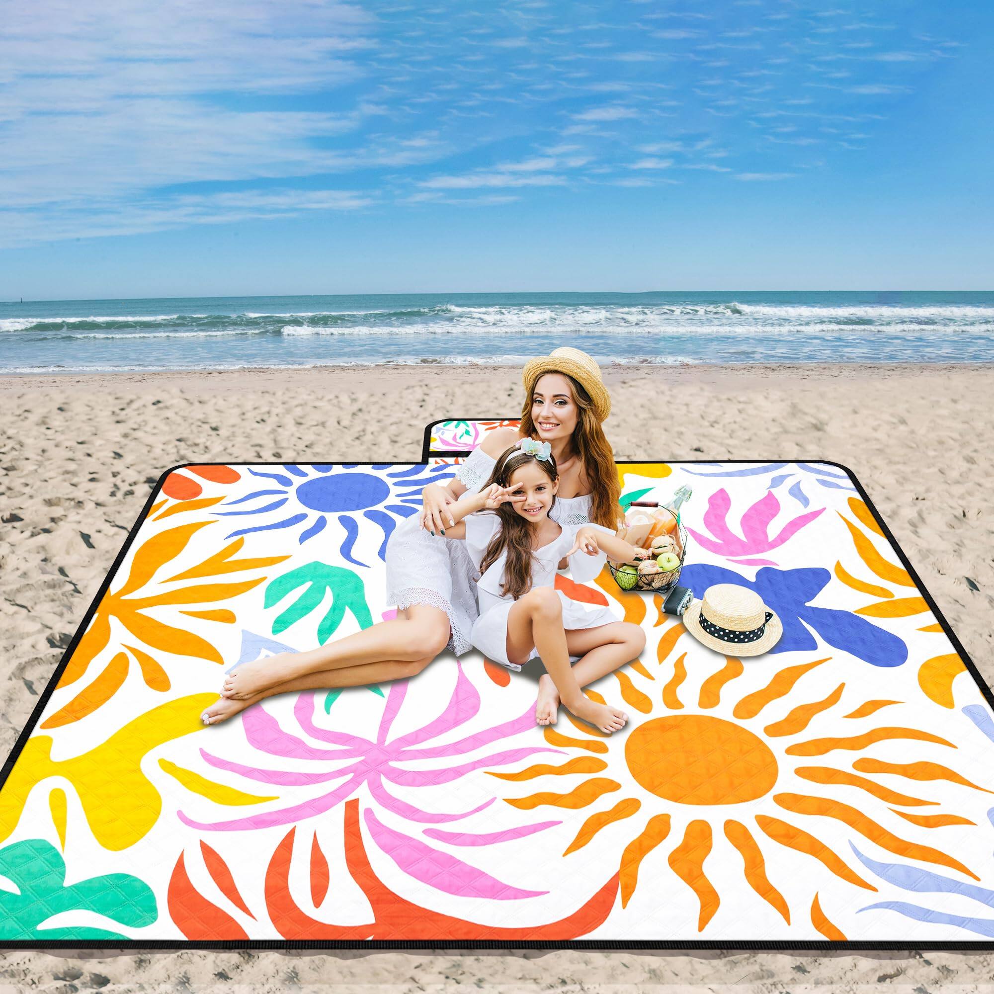 Left. Reds Spade - Picnic Blankets Waterproof Sandproof Extra Large Foldable & Portable Beach Blanket 3-layer Fabric Outdoor M... - Brilliant Sunrise.