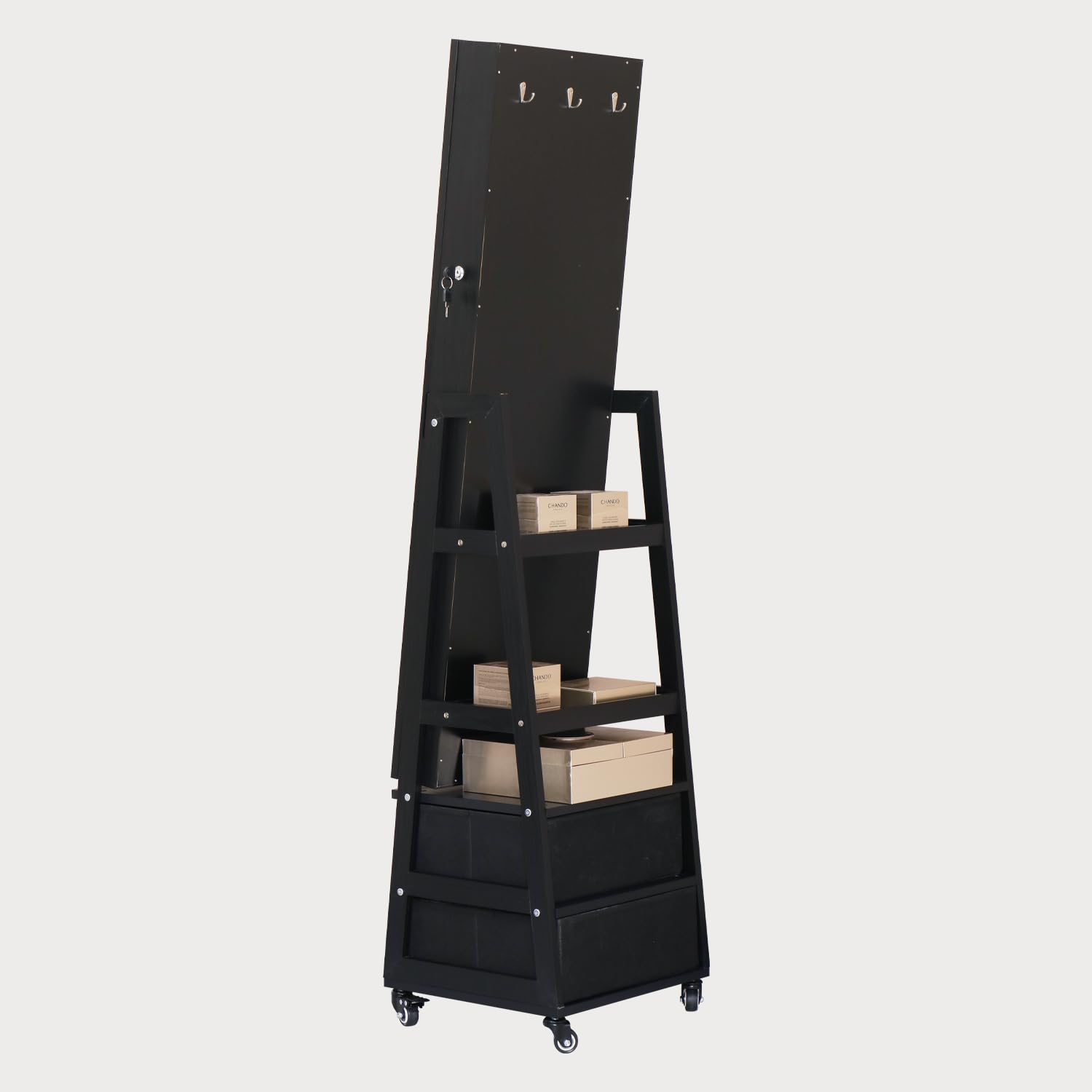 Alt View 2. TECH SAFARI - Cabinet With Standing Mirror Lockable Full Length Drawers Organizer Armoire Wheels Floor Storage Shelves Fo - Black 63*16.