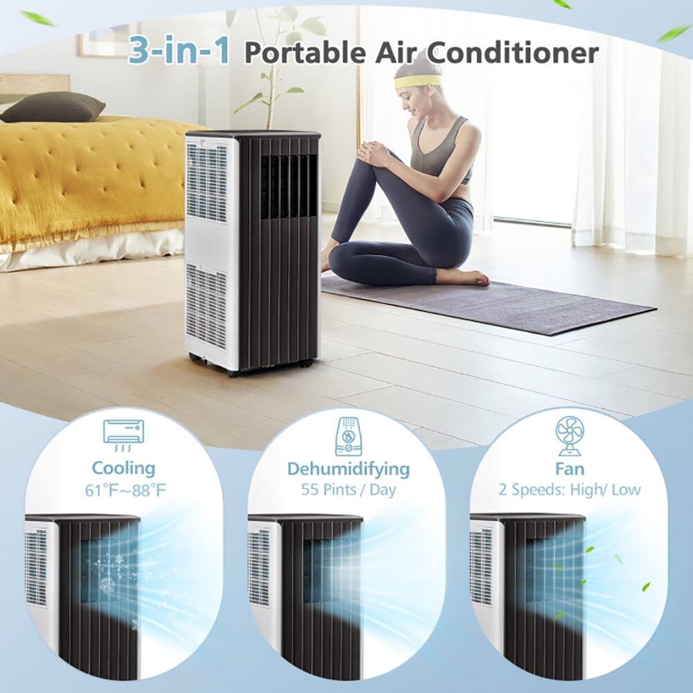 3-in-1 Portable Air Conditioner  
Cooling: 61°F-88°F  
Dehumidifying: 55 Pints/Day  
Fan: 2 Speeds (High/Low)