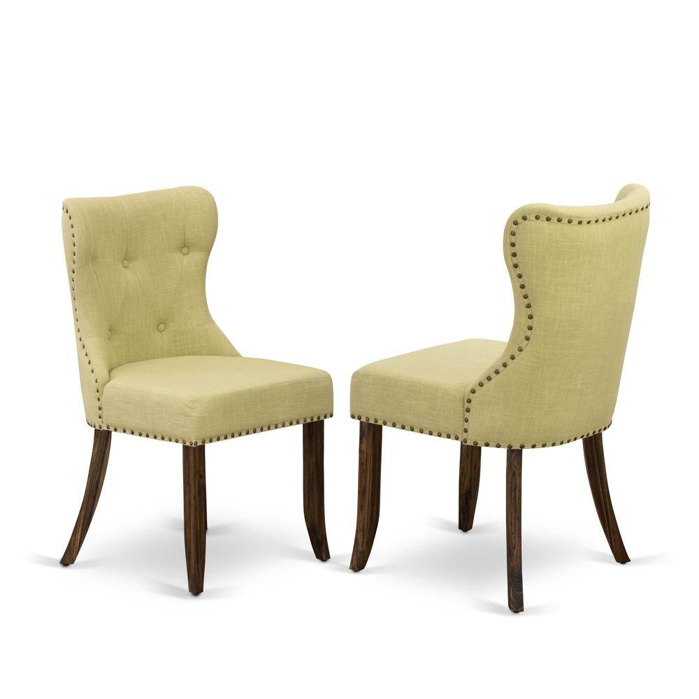 East West Furniture - Set of 2 - Parsons Chair- Upholstered Chair Includes Distressed Jacobean Wooden Structure - Brown