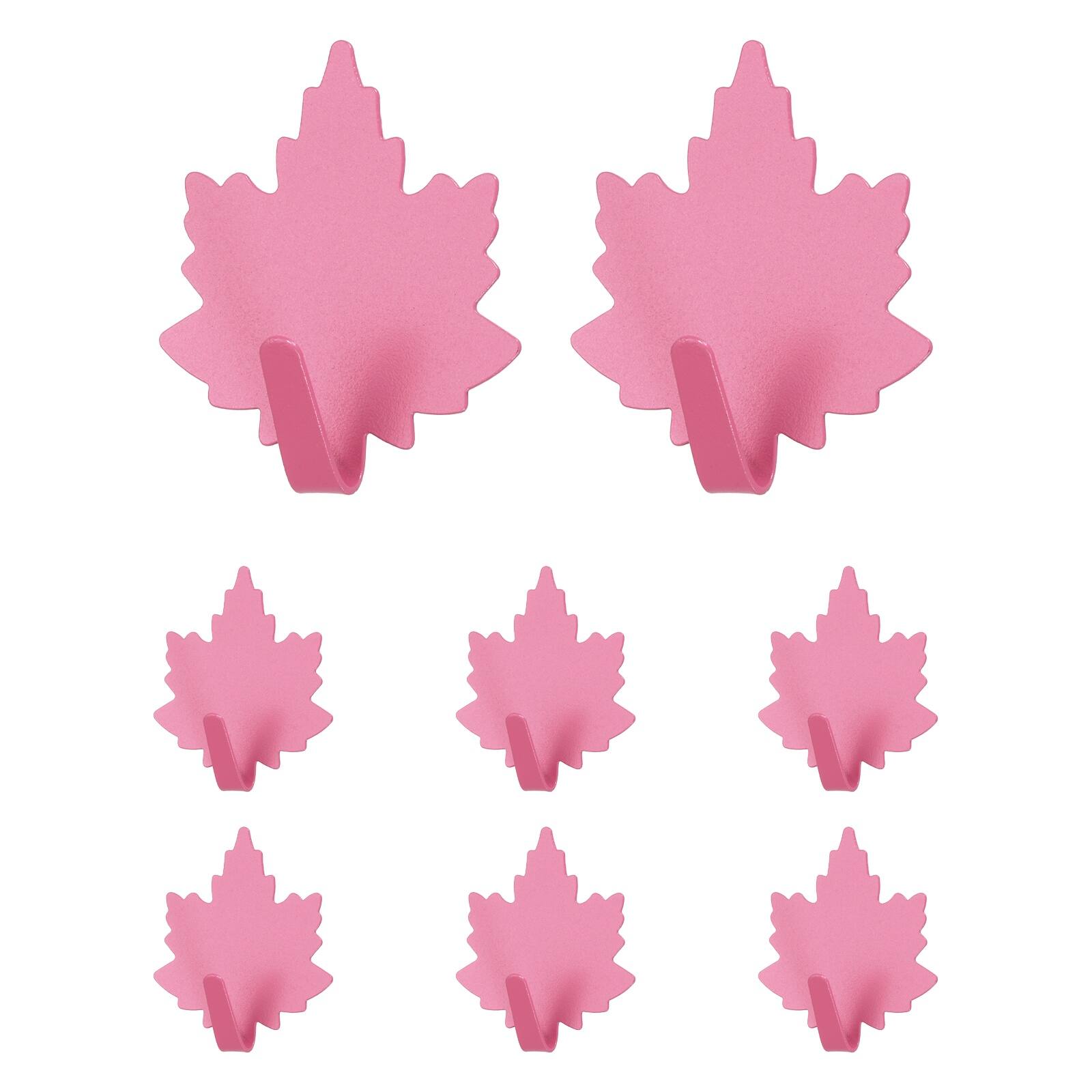 Front. Unique Bargains - 8pcs Leaf Shaped Wall Hooks, Metal Adhesive Towel Hook, Heavy Duty Sticky for Bathroom Kitchen Office Keys Coats - Rose Red.