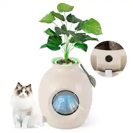 Costway - Plant Cat Litter Box w/ Smart Odor Removal Hidden Cat Litter Box Furniture - White+Green