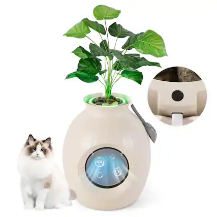 Front. Costway - Costway Plant Cat Litter Box w/ Smart Odor Removal Hidden Cat Litter Box Furniture - White+Green.