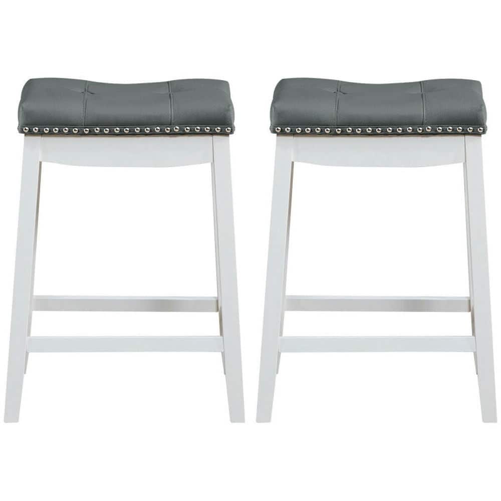 Pefilos - Set of 2 24-Inch Height Backless Counter Stool with Footrest- Bar Height Stools, Counter Height Bar Stools - White