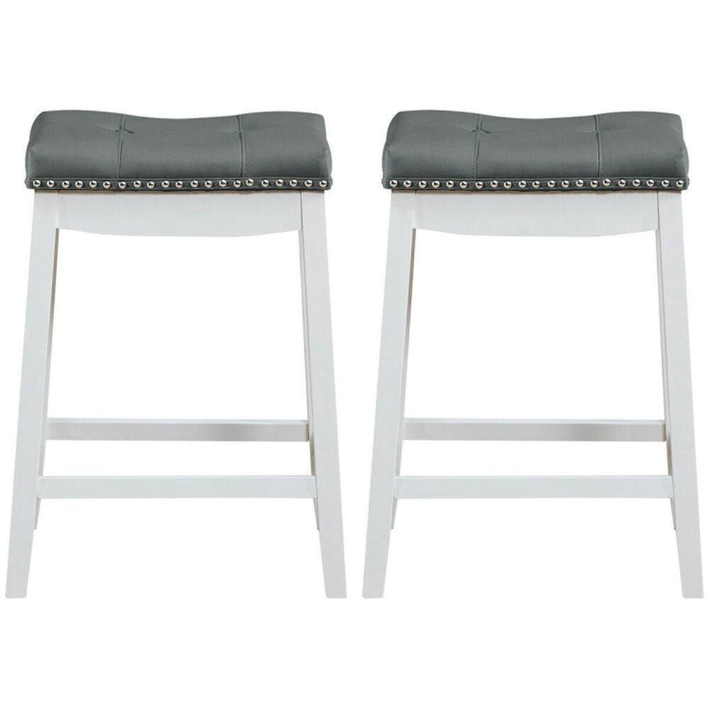 Front. Pefilos - Set of 2 24-Inch Height Backless Counter Stool with Footrest-White, Bar Height Stools, Counter Height Bar Stools - White.