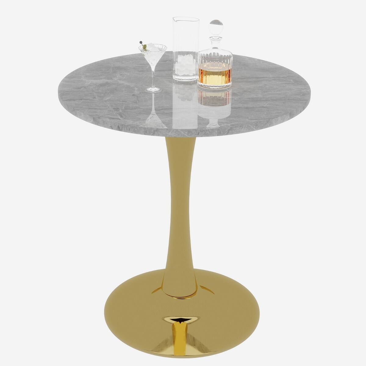 Alt View 3. Loheer - Loheer Round Gold Coffee Table with Marble Effect Tabletop, 27.6-Inch Mid-Century Modern Living Room Table - Gold and light gray.