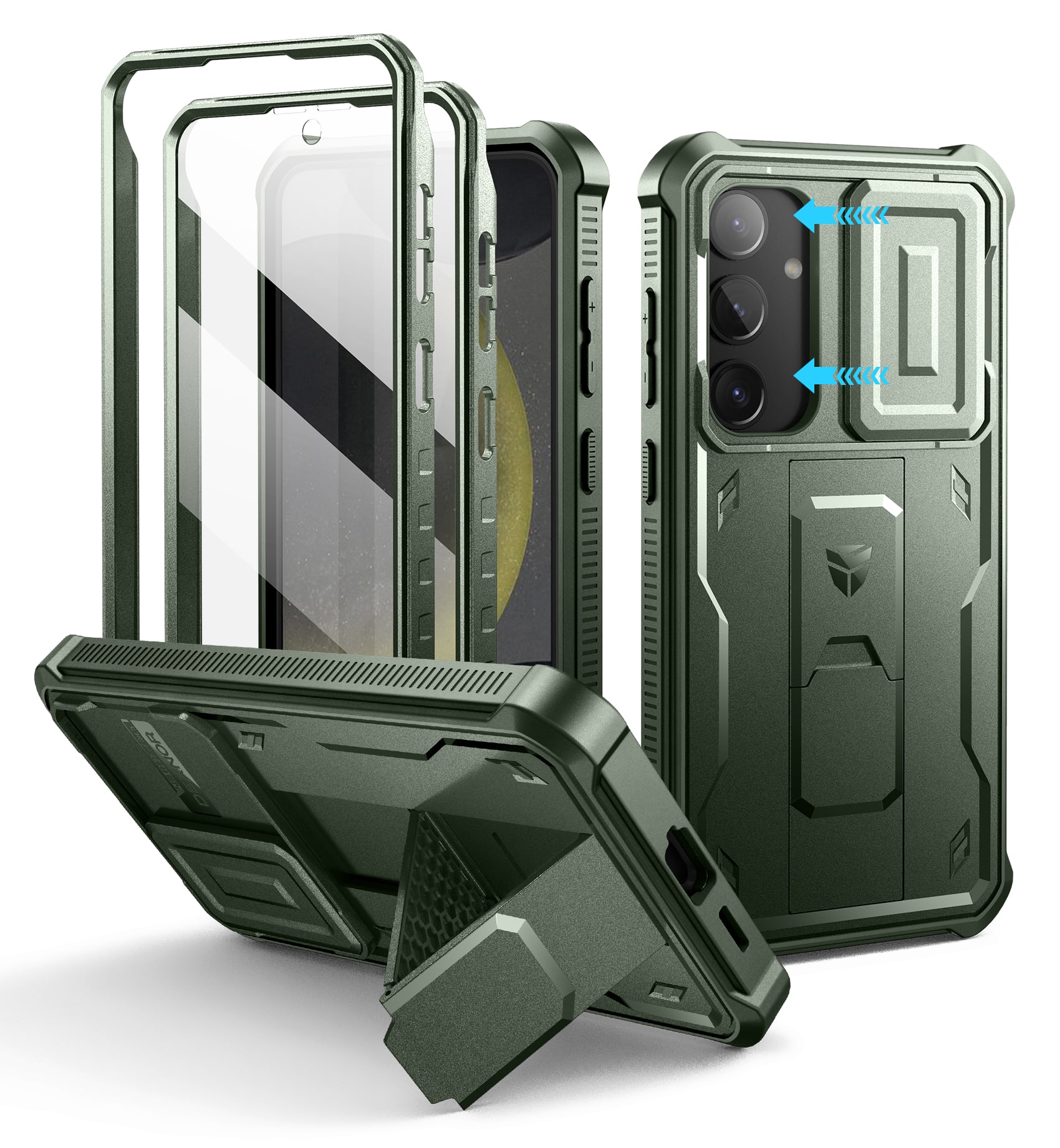 Front. dexnor - Dexnor for Samsung Galaxy S24 Plus Case with Built-in Slide Camera Cover & Screen Protector & Kickstand,Army Green - Army Green.