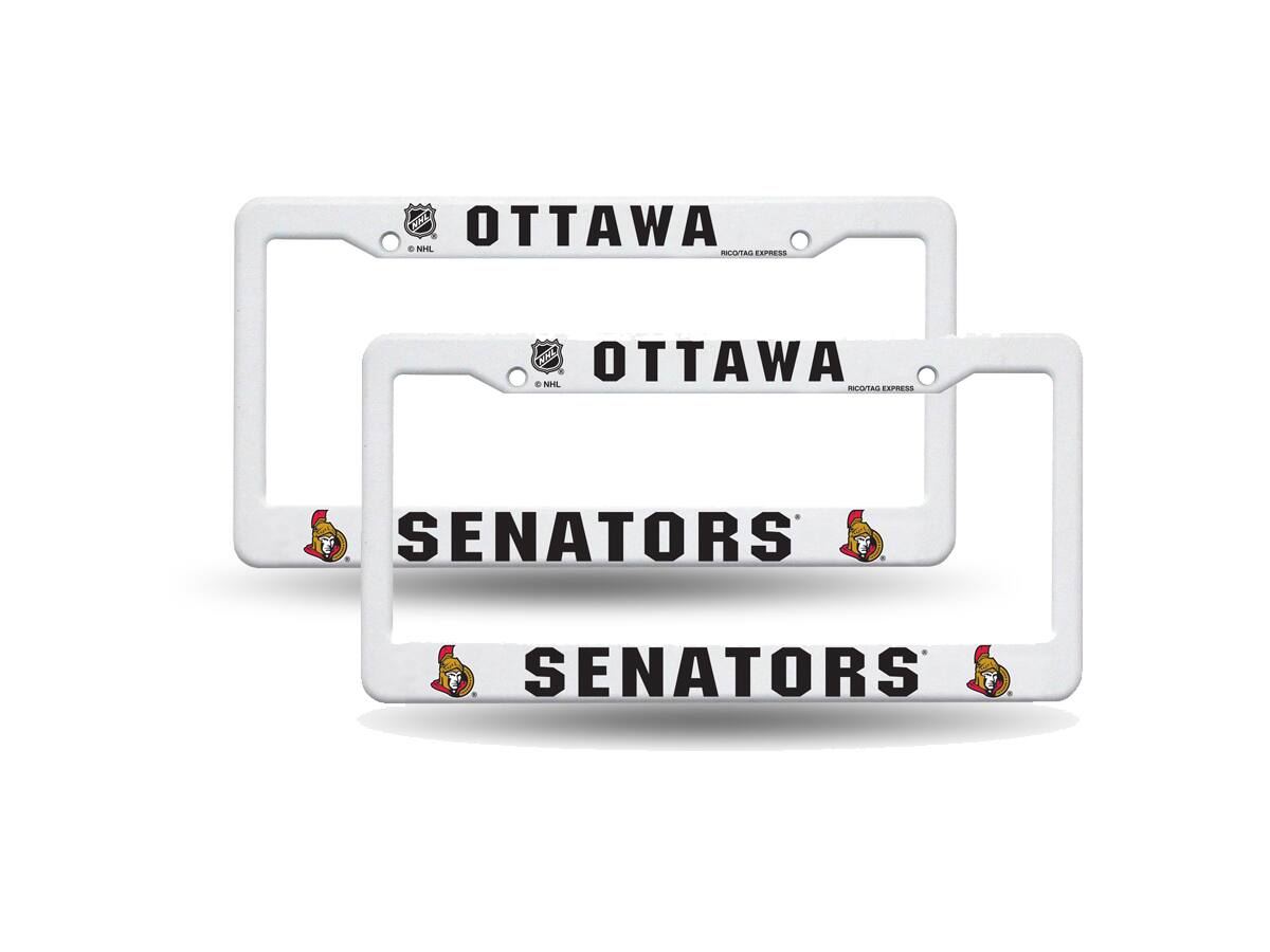 Ottawa Senators NHL Raised Lettering White Plastic (Set of 2) License Plate Frames