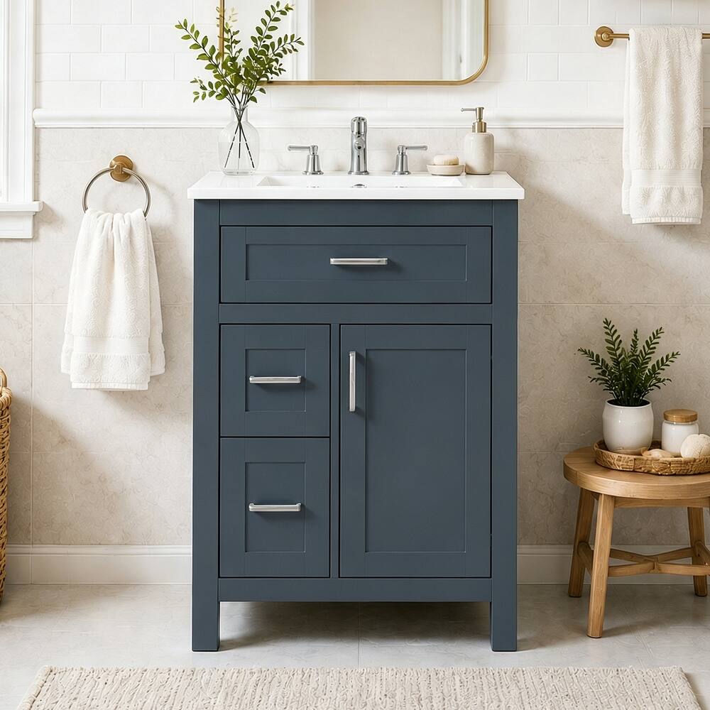 Left. Loheer - Loheer 24 inch bathroom vanity with sink Blue Freestanding Bathroom Vanity with Ceramic Basin - Blue.