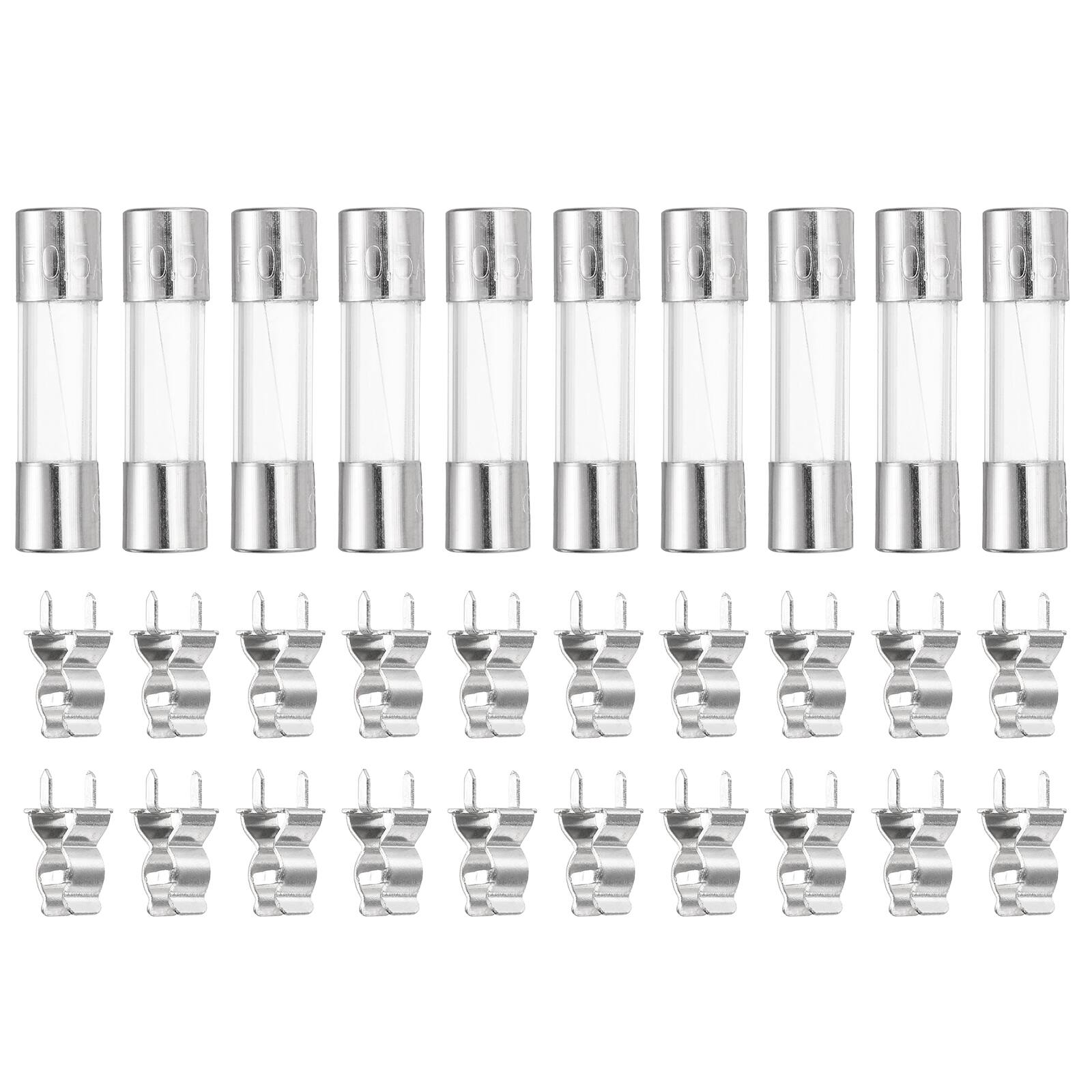 Unique Bargains - Glass Tube Fuses, 5x20mm 0.5A 250V Quick Fast Blow Glass Cartridge Tube Fuse with 20pcs Safety Clip 10pcs - Silver price history on PriceWatchPro