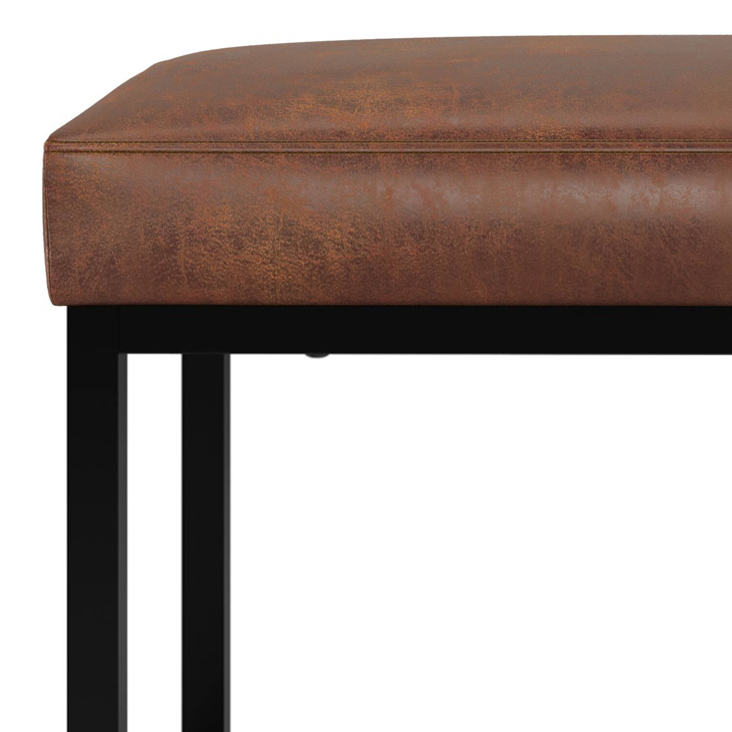 Alt View 4. Simpli Home - Reynolds 26 inch Wide Rectangle Small Bench in Distressed Saddle Brown Vegan Leather - Distressed Saddle Brown.