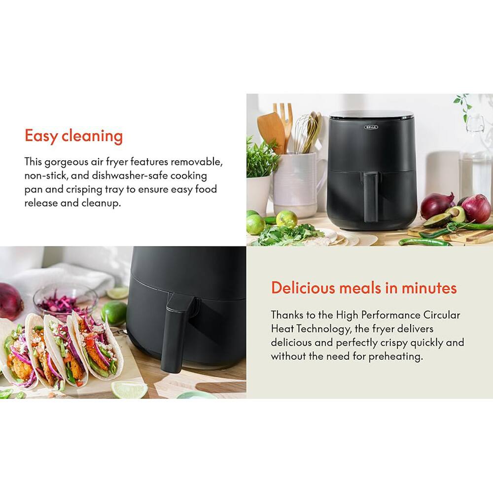 Easy cleaning

This gorgeous air fryer features removable, non-stick, and dishwasher-safe cooking pan and crisping tray to ensure easy food release and cleanup.

Delicious meals in minutes

Thanks to the High Performance Circular Heat Technology, the fryer delivers delicious and perfectly crispy quickly and without the need for preheating.
