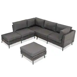 Yardgrace - 6 pieces patio furniture set rattan outdoor conversation sofa sets Complete Modular Sectional for Pati - Gray