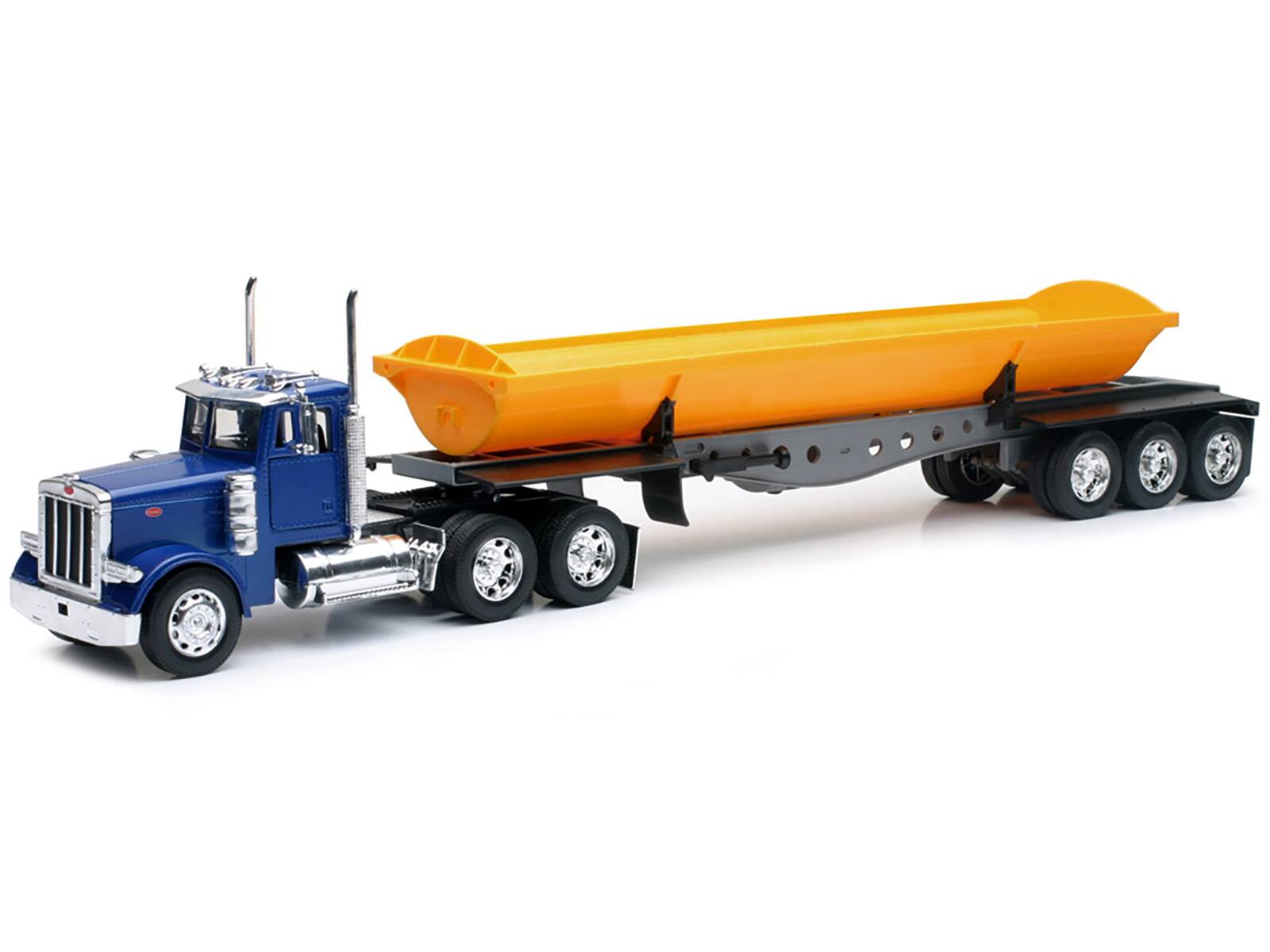 Alt View 1. New Ray - Peterbilt 379 Truck with Side Dump Blue and Yellow "Long Haul Truckers" Series 1/32 Diecast Model by New Ray.