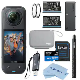 Bundle - Insta360 - X5 8K 360 Action Camera Essentials, with 64GB Memory Card, Card Reader and Cleaning Cloth