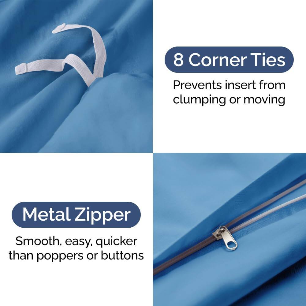 8 Corner Ties  
Prevents insert from clumping or moving  

Metal Zipper  
Smooth, easy, quicker than poppers or buttons
