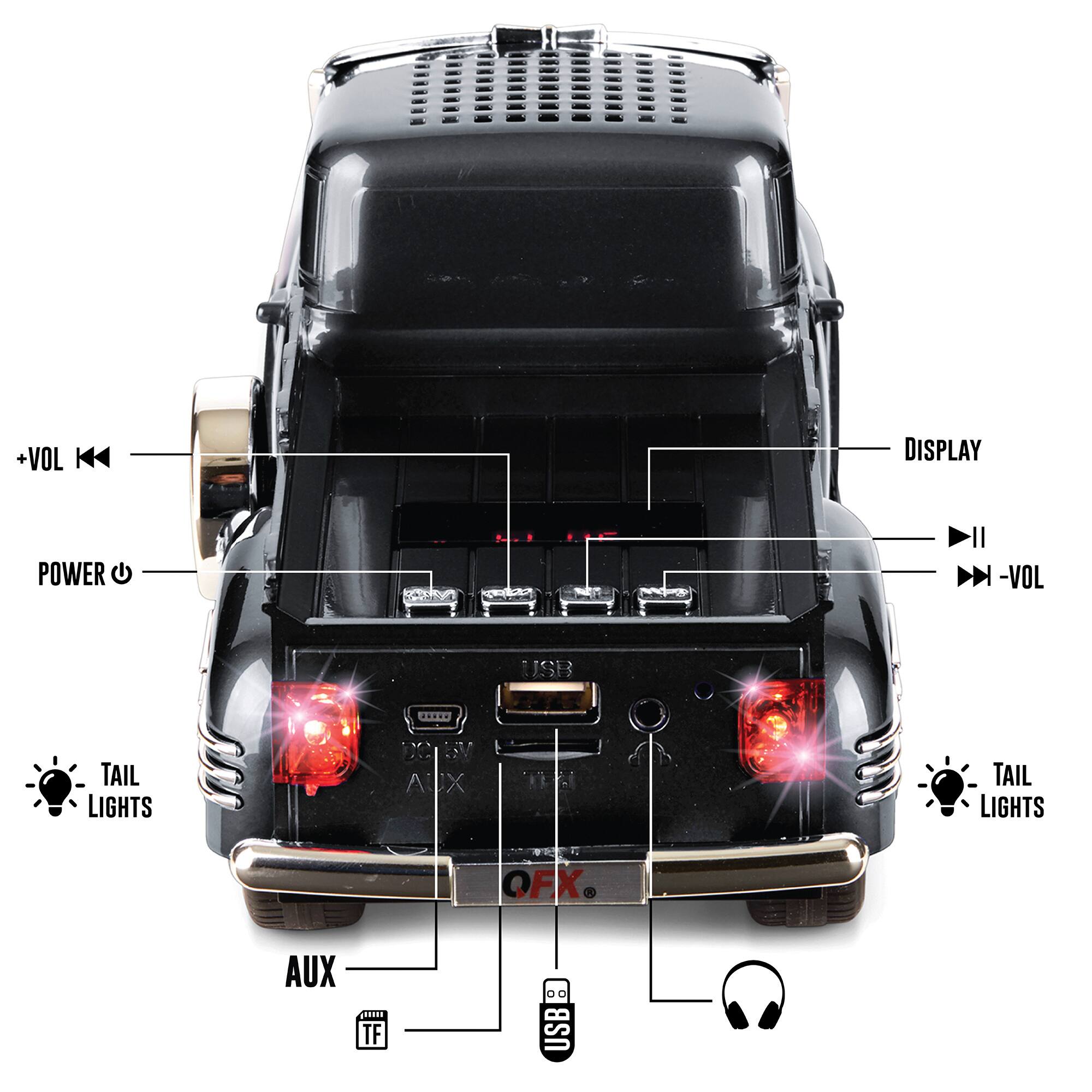 Left. QFX - Retro Classic Truck Portable Bluetooth Speaker with Bass Radiator and LED Lights - Black.
