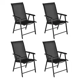 Costway - 4PCS Patio Folding Dining Chairs Portable Camping Armrest Garden - Black