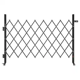 VEVOR - Single Folding Security Gate, Lockable Scissor Gate with 360° Swivel Casters, Outdoor Barricade Steel Retractable Gates - Black