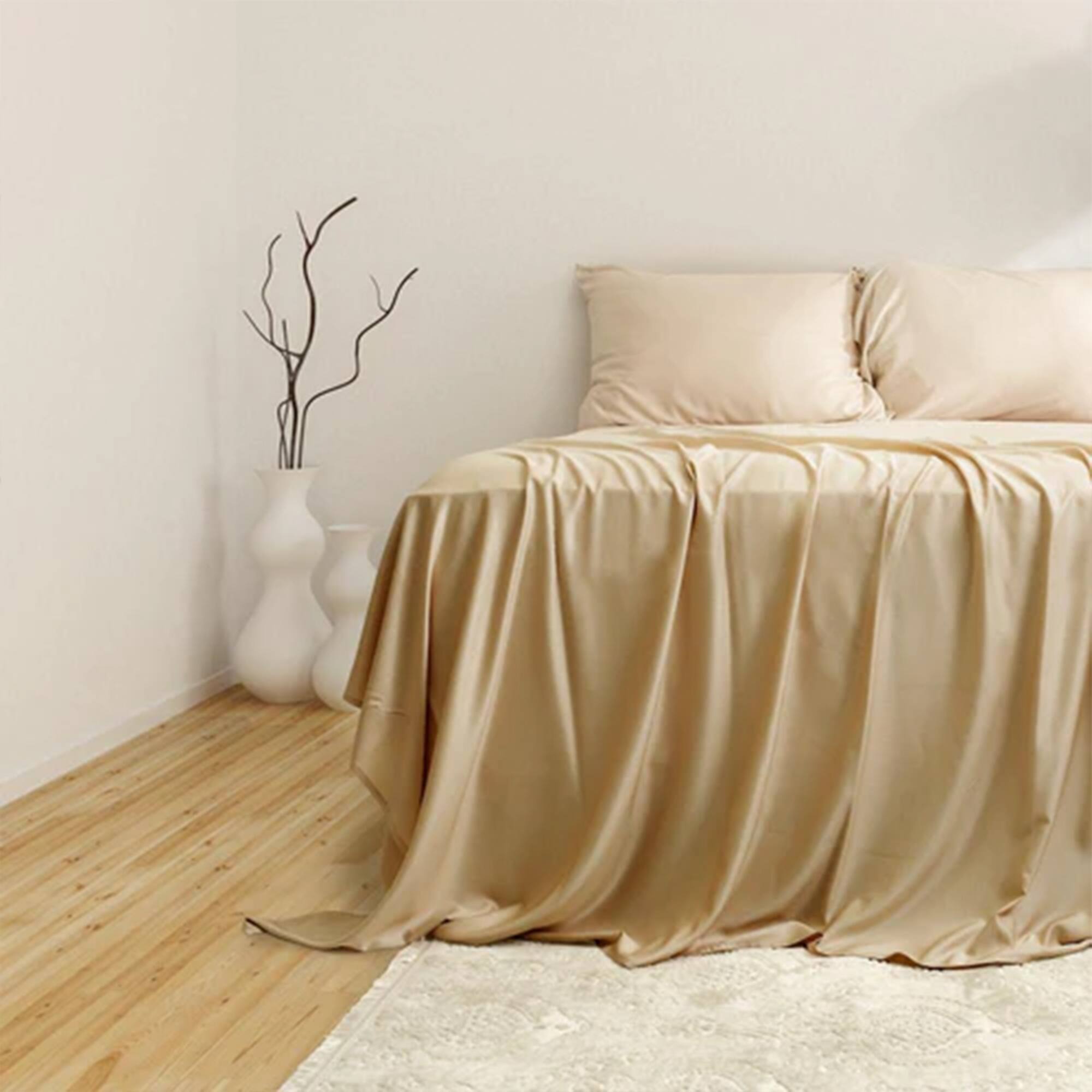 Alt View 10. Sleepgram - Sleepgram Viscose from Bamboo Full Bed Sheet Set with 2 Pillowcases, Sand - Sand.