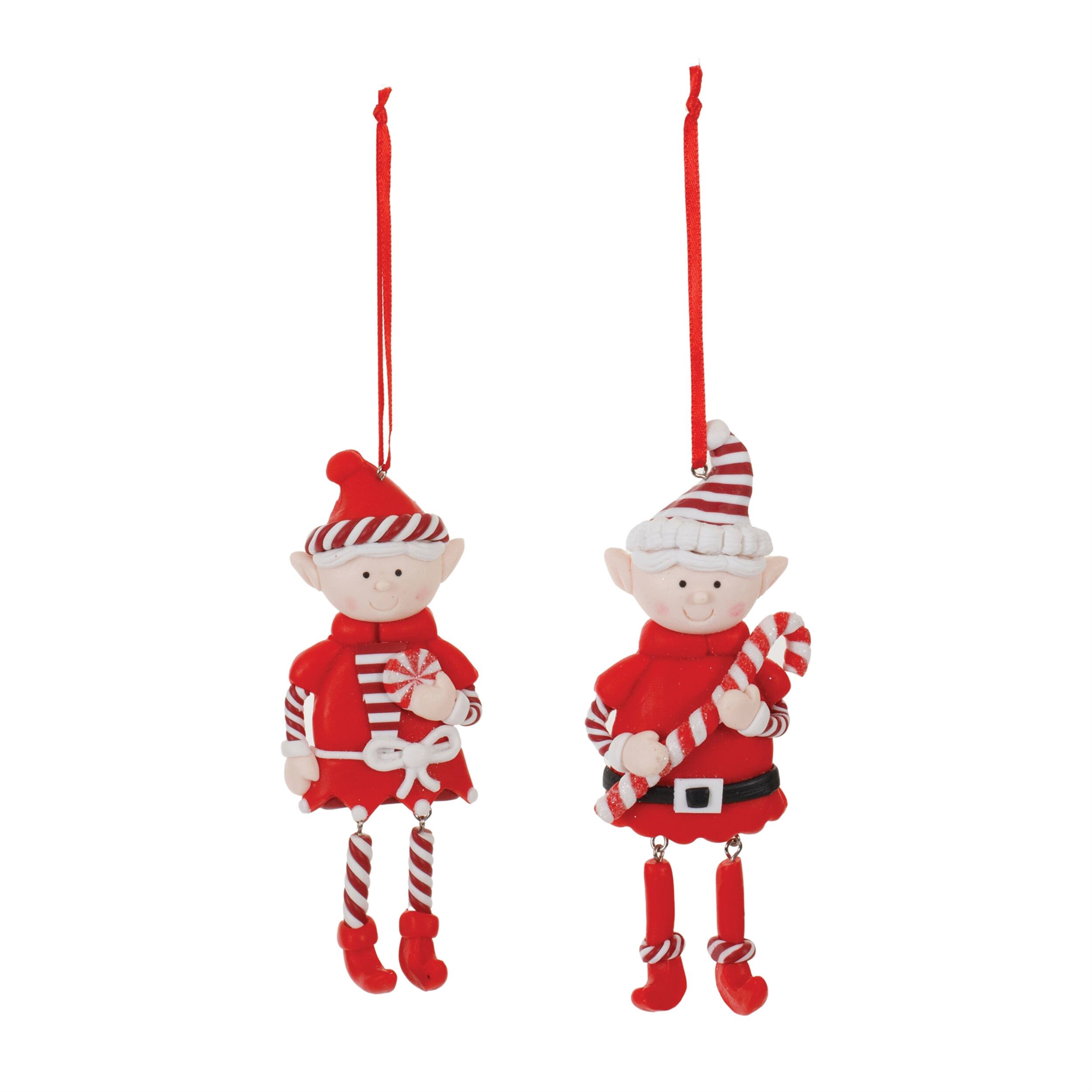 Angle. BreeBe - Clay Dough Elf Ornament (Set of 12) - Red.