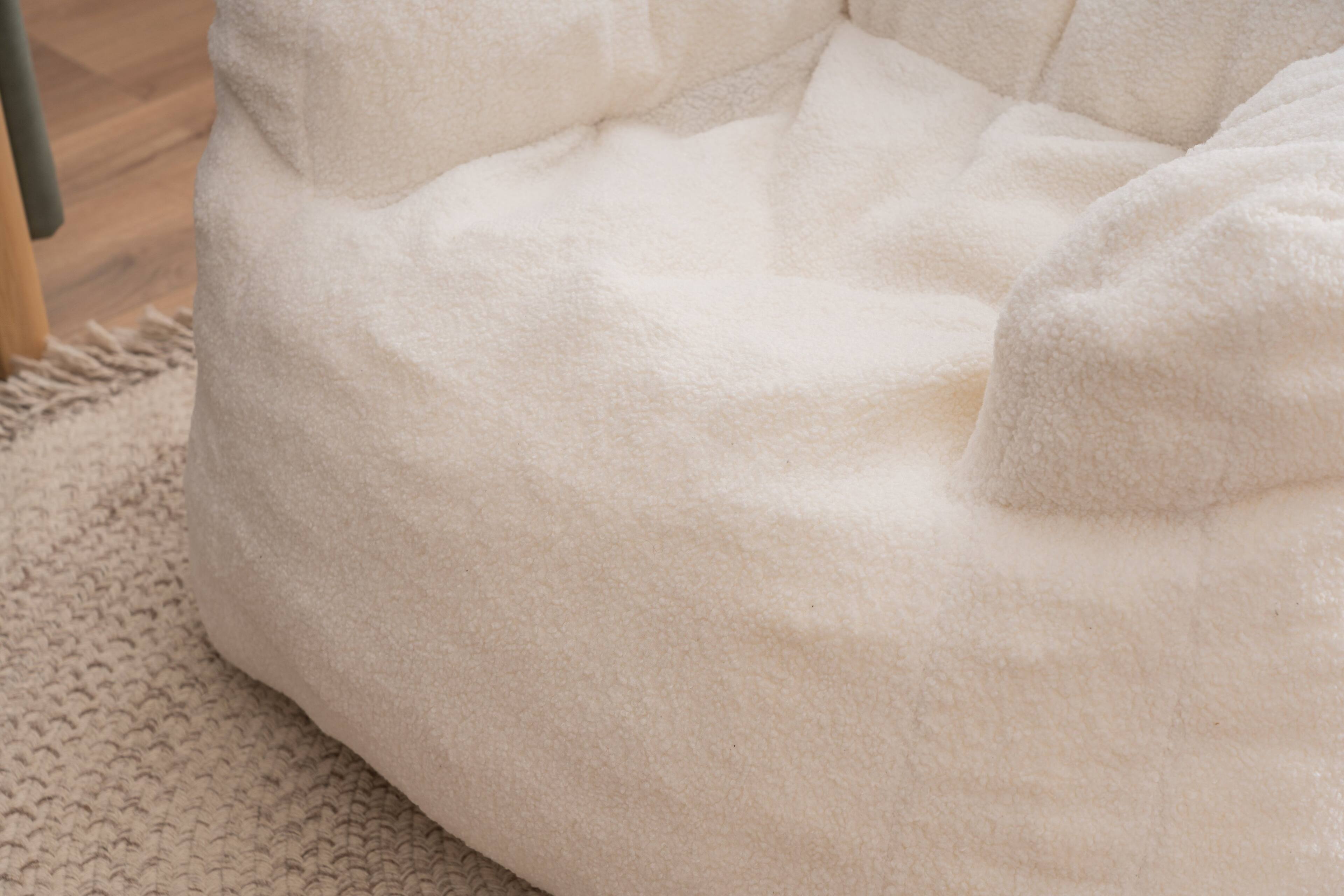 Alt View 9. GOODSILO - Luxury Plush Bean Bag Chair with Ergonomic Support - Soft Teddy Fabric and Memory Foam Filling for Ultimate Comfort - Ivory.
