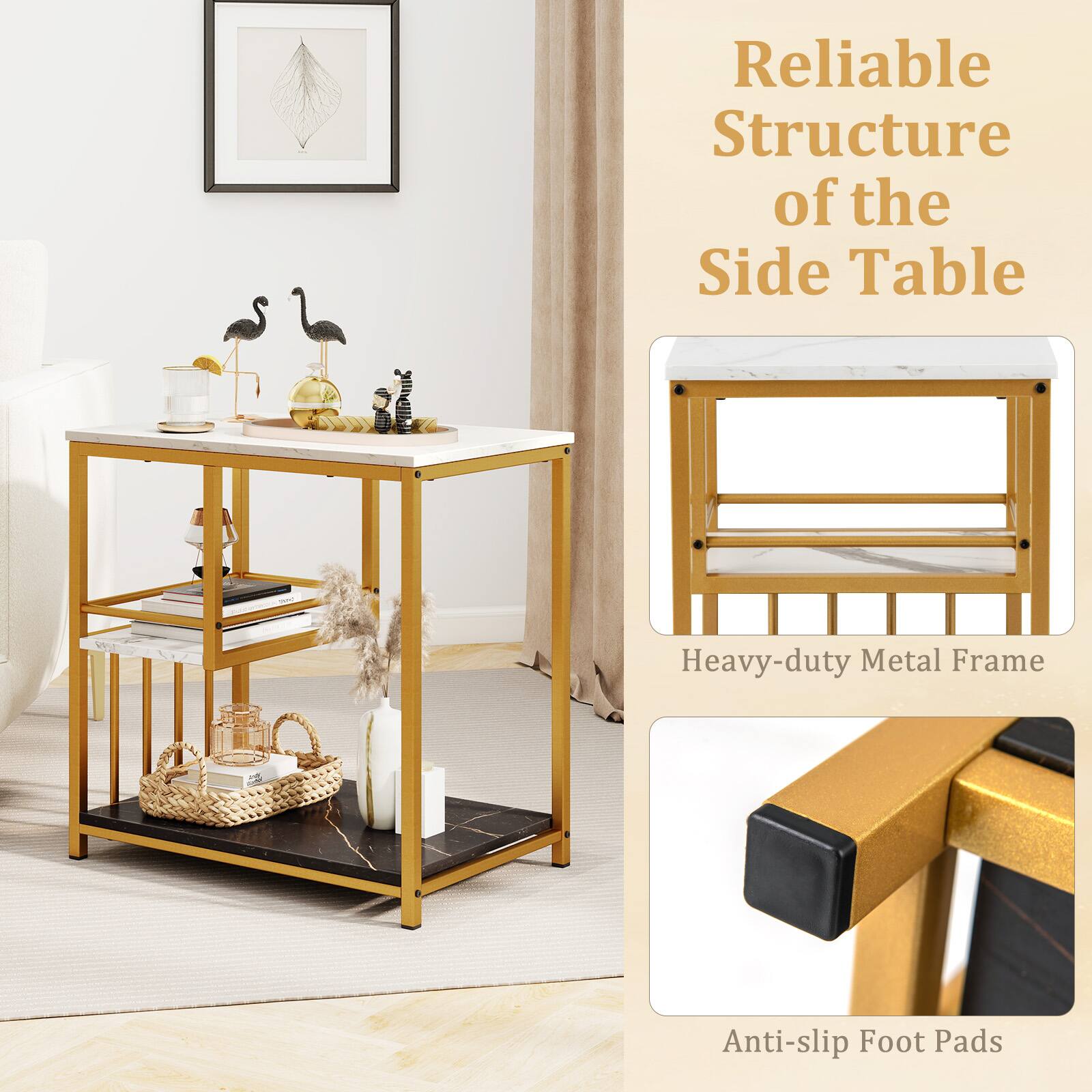 Reliable Structure of the Side Table
Heavy-duty Metal Frame
Anti-slip Foot Pads