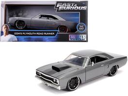 Dom's Plymouth Road Runner Hood Stripe "Fast & Furious" Movie 1/24 Diecast Model Car by Jada - Gray Metallic With Black