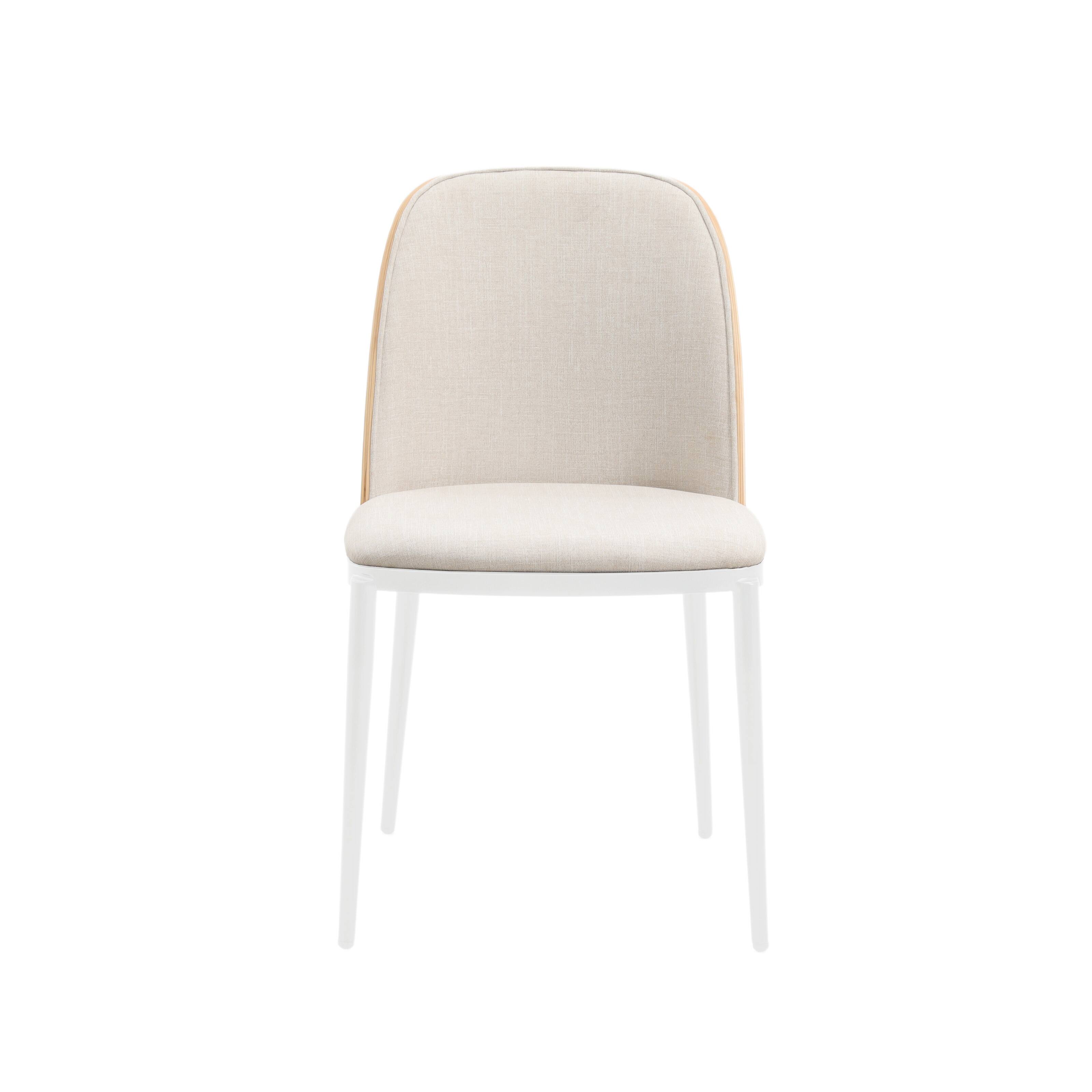 Left. LeisureMod - Tule 4-PCS Modern Minimalist Dining Chair, Cushioned Suede PU Leather Accent Side Chair, Easy Assembly - Natural Wood/Beige.