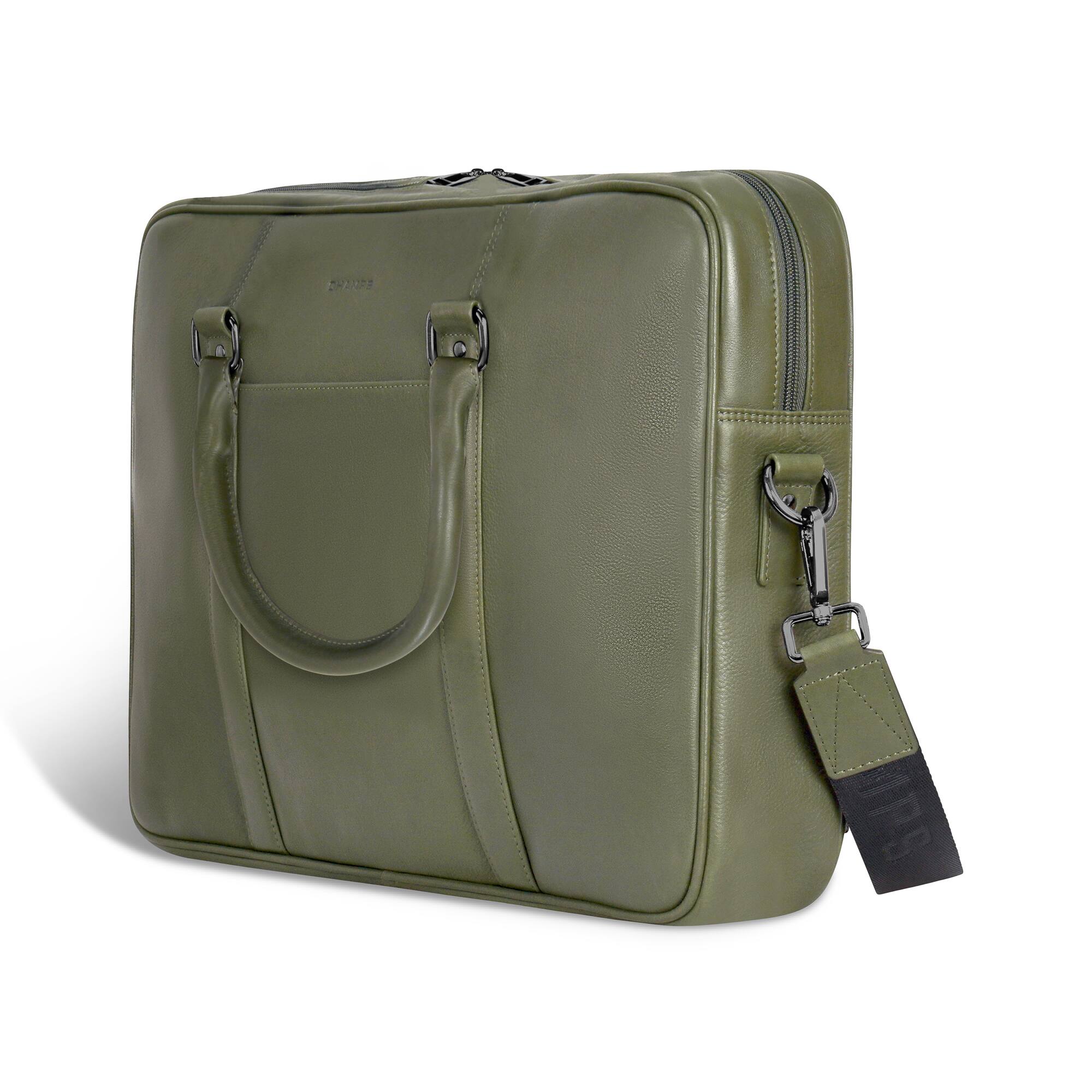 Left. Champs - Onyx Leather Slim Laptop Briefcase - Khaki.