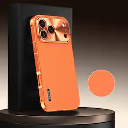 Dteck - Rugged Case for Apple iPhone 17 Pro Max, Shockproof Magnetic Aluminum Fabric Texture Hybrid Cover, Precise Lens Guard - Orange