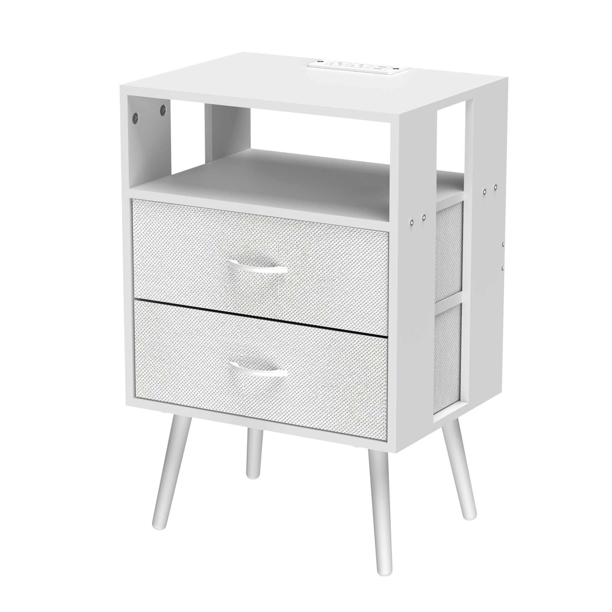 Back. Spaco - Spaco 2 Pack Modern Nightstand with Charging Station, Bedside Tables with LED Light and 2 Drawers - White.