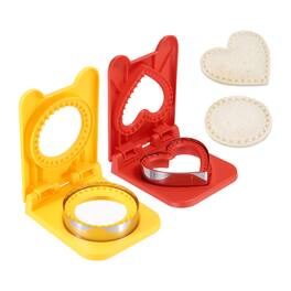Unique Bargains - 2pcs Crustless Sandwich Cutter, Heart/Round Shape Uncrustable Sealer for DIY Breakfast Lunch Tea - Red/Yellow