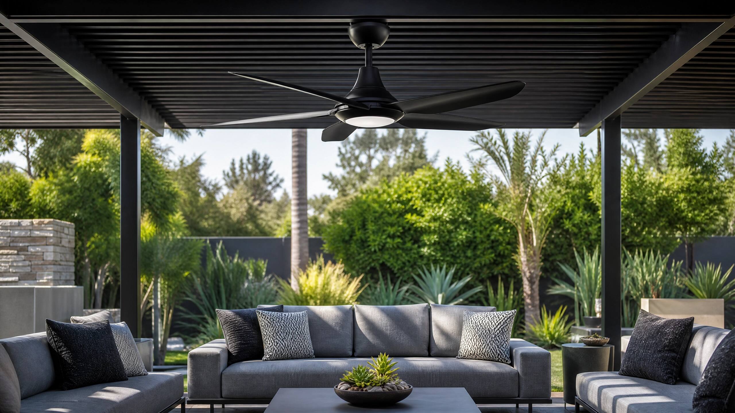 Alt View 3. ENLIGHT - 52" Smart Ceiling Fan, IP66 Outdoor/Coastal, CCT & Dimmable LED, Durable, Efficient & Quiet DC Motor, Matter, 5 Blades - Matte Black.