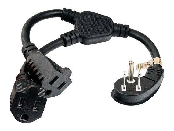 Left. Sanoxy - Sanoxy 14 inches Ultra Low Profile Power Extension Cord Splitter Cable 16 AWG (2 NEMA 5-15R to 1 NEMA 5-15P) - Black.