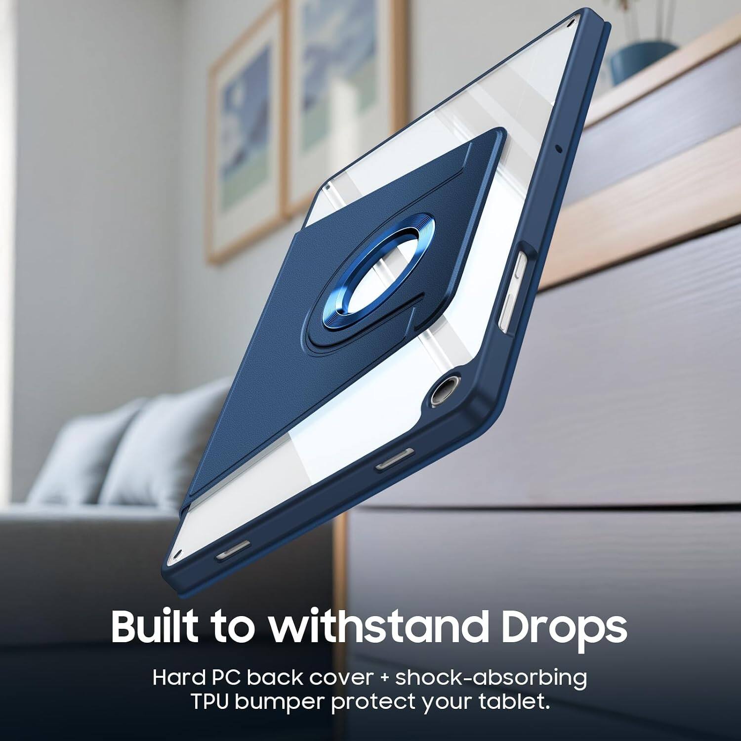 Built to withstand Drops  
Hard PC back cover + shock-absorbing TPU bumper protect your tablet.