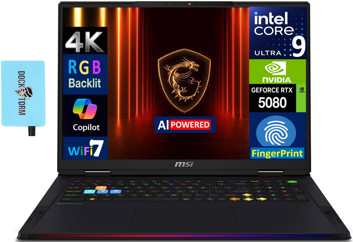 MSI - Raider Laptop 18 4K (Intel Ultra 9- 285HX, 64GB DDR5, 2x 2TB SSD, Win 11 Home) w/USB Hub - Core Black
