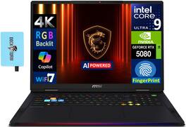 MSI - Raider Laptop 18 4K (Intel Ultra 9- 285HX, 64GB DDR5, 2x 2TB SSD, Win 11 Home) w/USB Hub - Core Black
