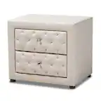 Front. Baxton Studio - Lepine Modern and Contemporary Fabric Upholstered 2-Drawer Wood Nightstand - Light Beige.