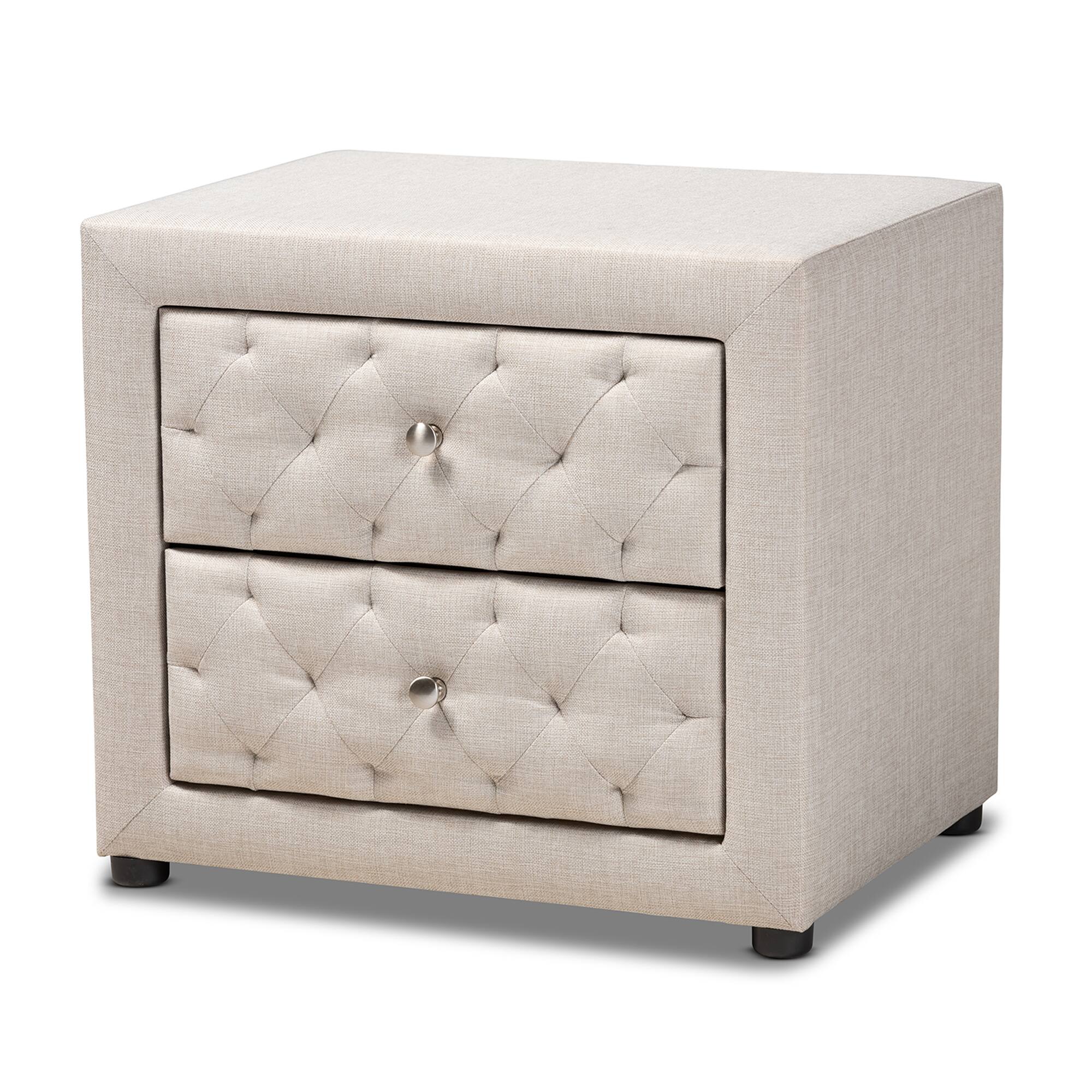 Front. Baxton Studio - Lepine Modern and Contemporary Fabric Upholstered 2-Drawer Wood Nightstand - Light Beige.