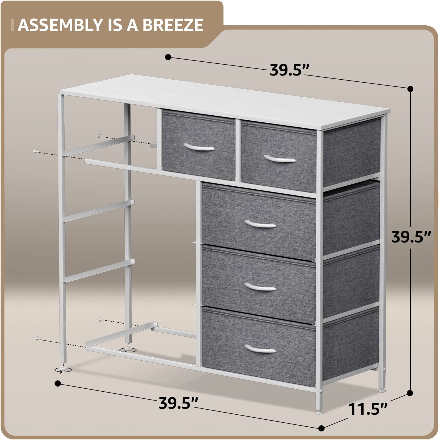 ASSEMBLY IS A BREEZE

39.5"  
39.5"  
39.5"  
11.5"
